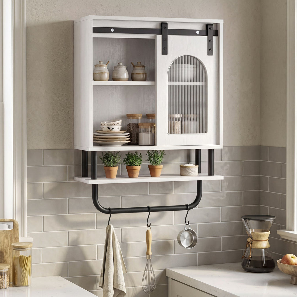 Wall Cabinet with Sliding Fluted Barn Door