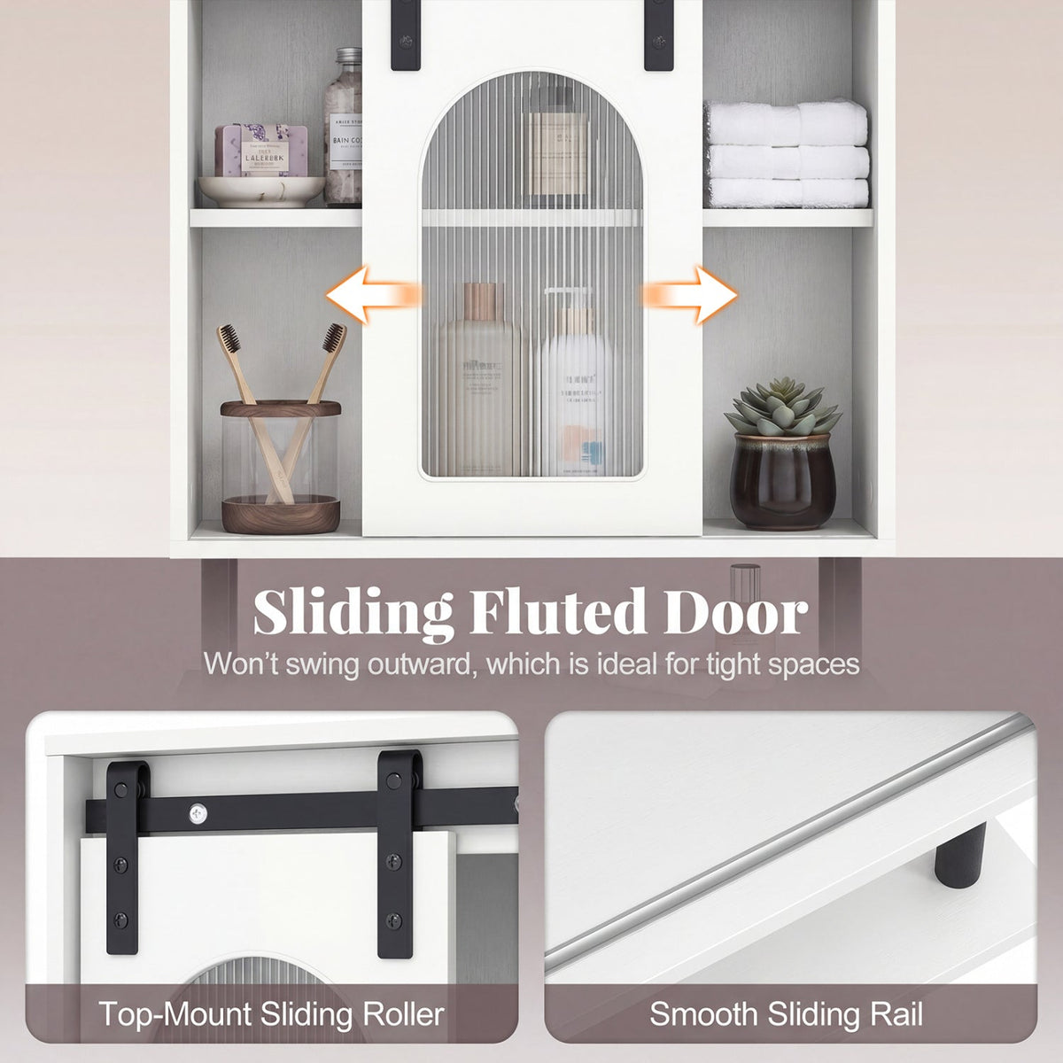 Wall Cabinet with Sliding Fluted Barn Door