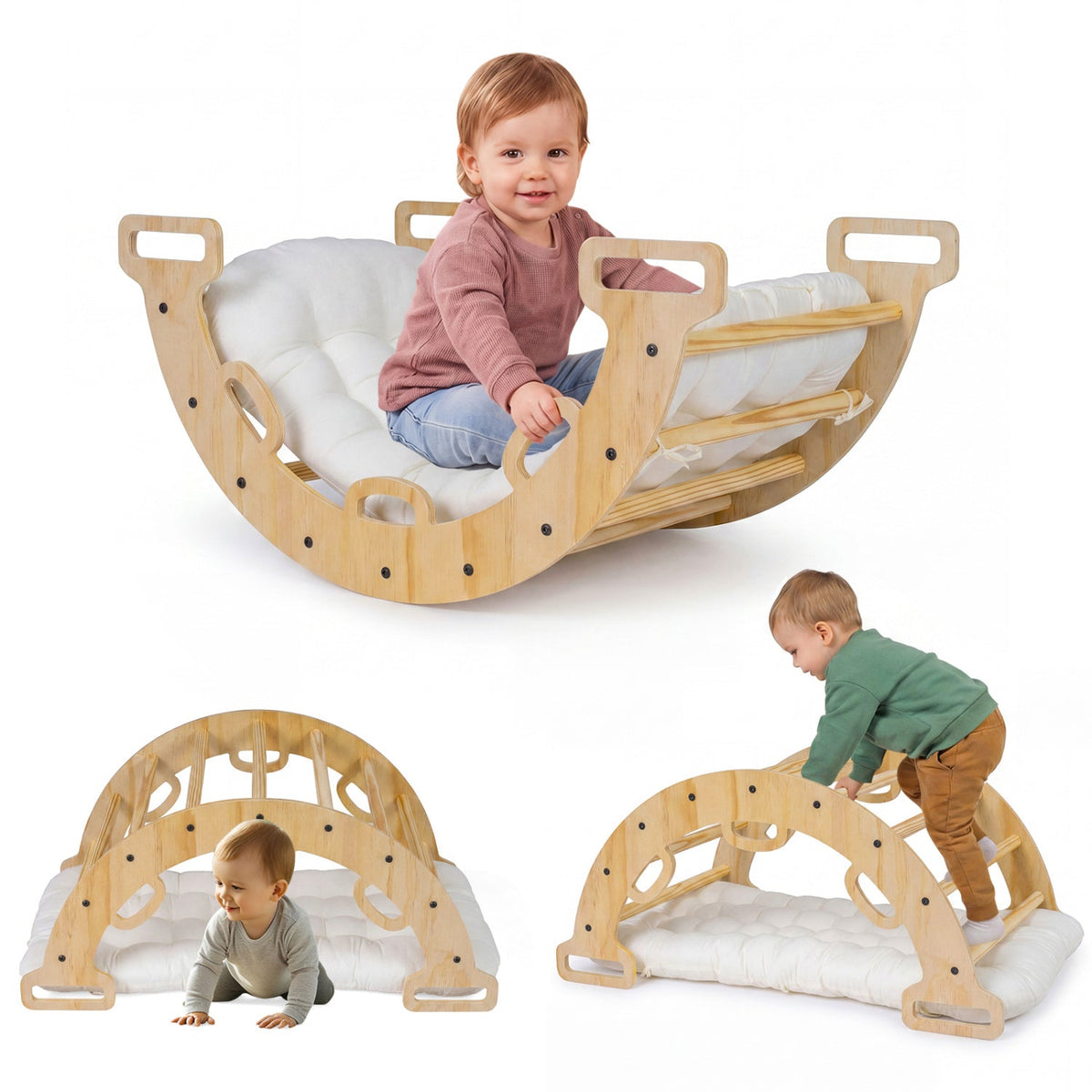 3-in-1 Montessori Wooden Climbing Arch with Cushion