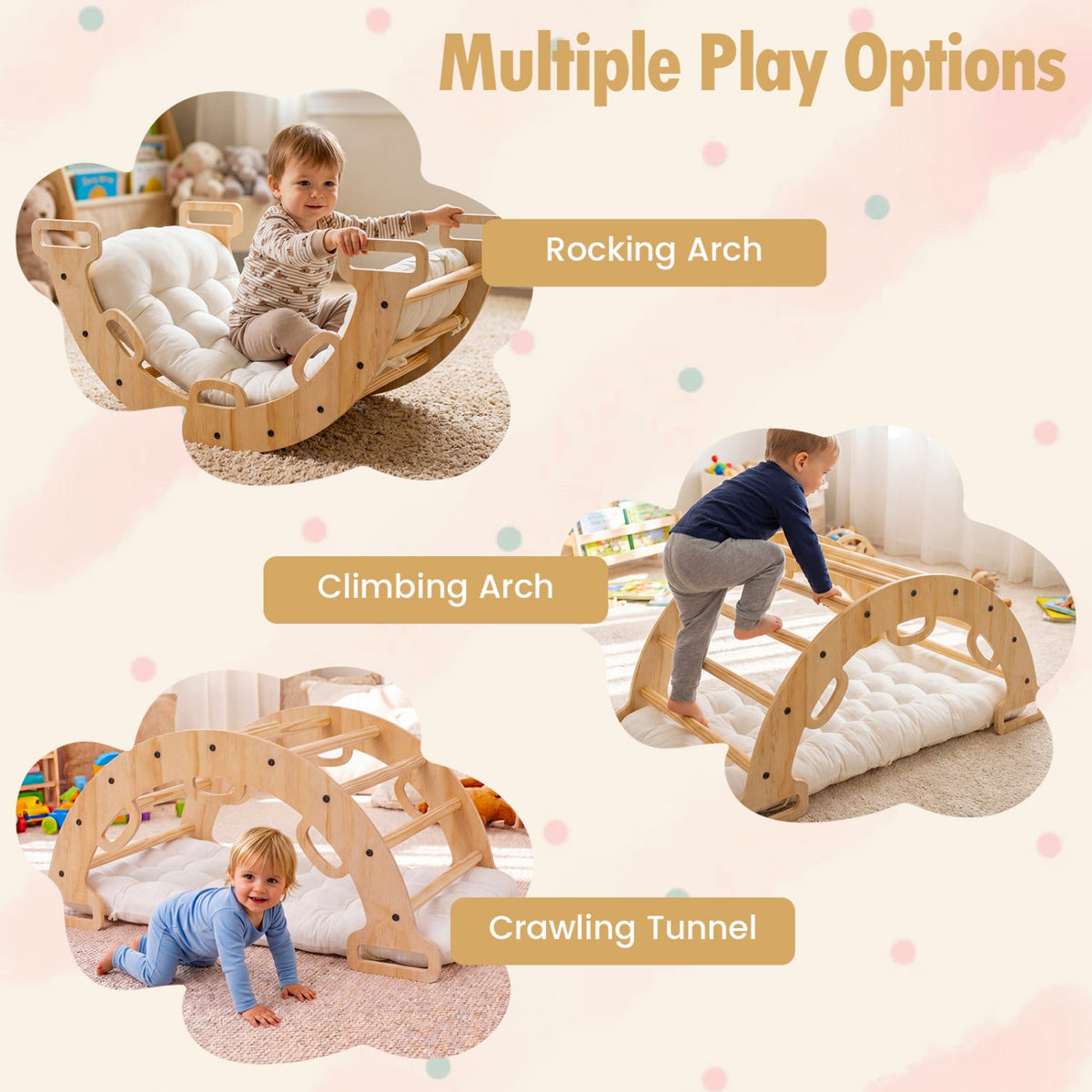 3-in-1 Montessori Wooden Climbing Arch with Cushion