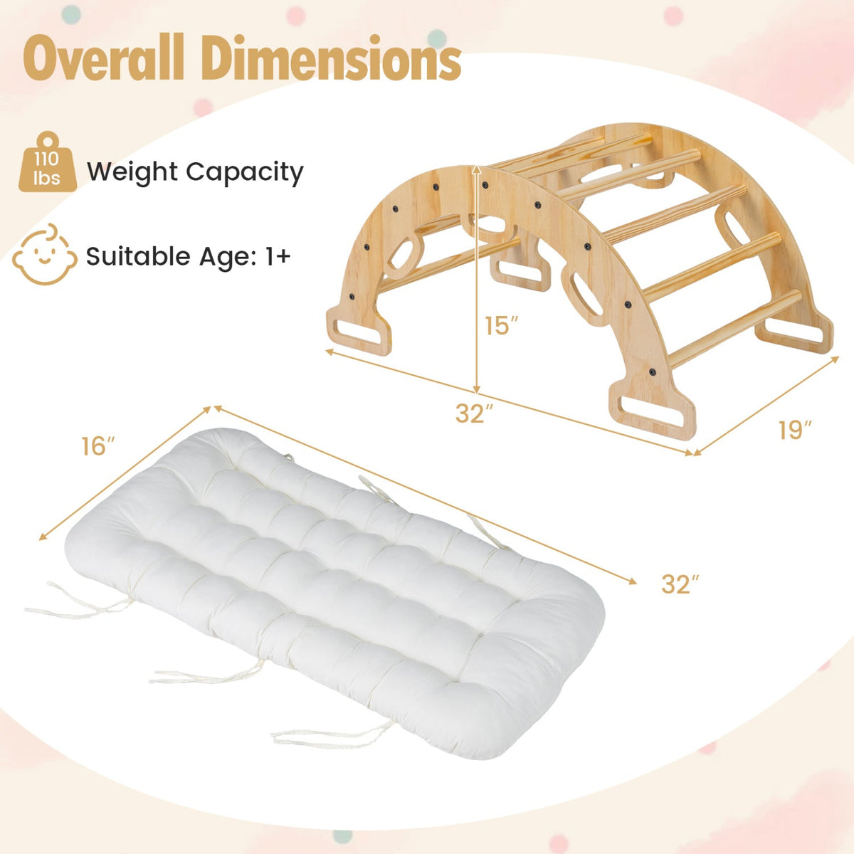 3-in-1 Montessori Wooden Climbing Arch with Cushion