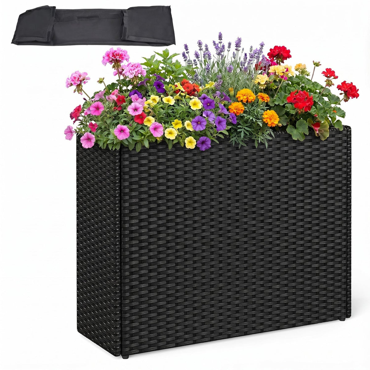 32" PE Rattan Raised Garden Bed with Liner