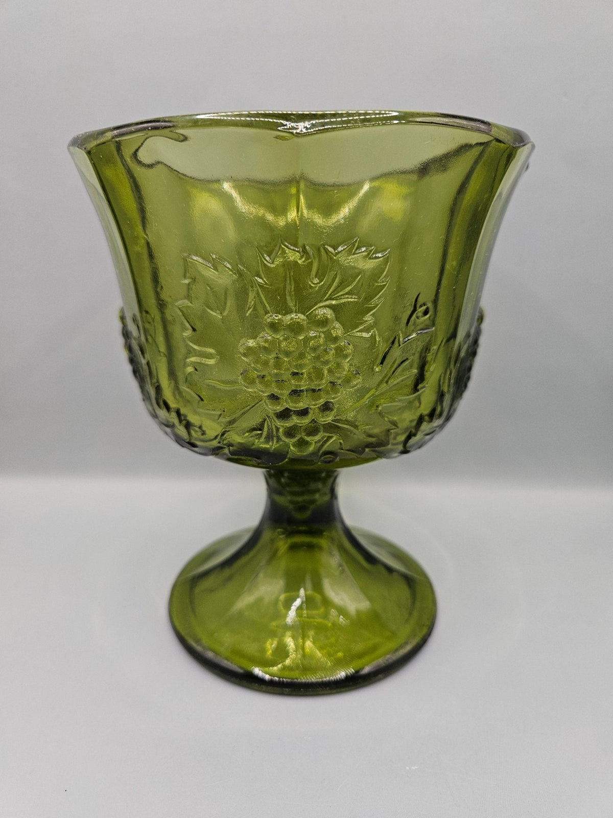 Vintage Colony Glass Harvest Green Grape Panel Footed Vase