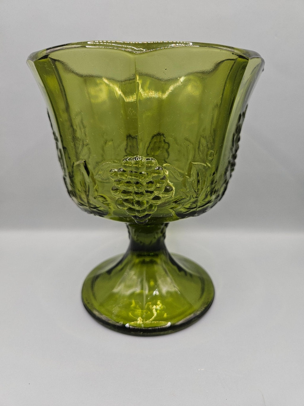 Vintage Colony Glass Harvest Green Grape Panel Footed Vase