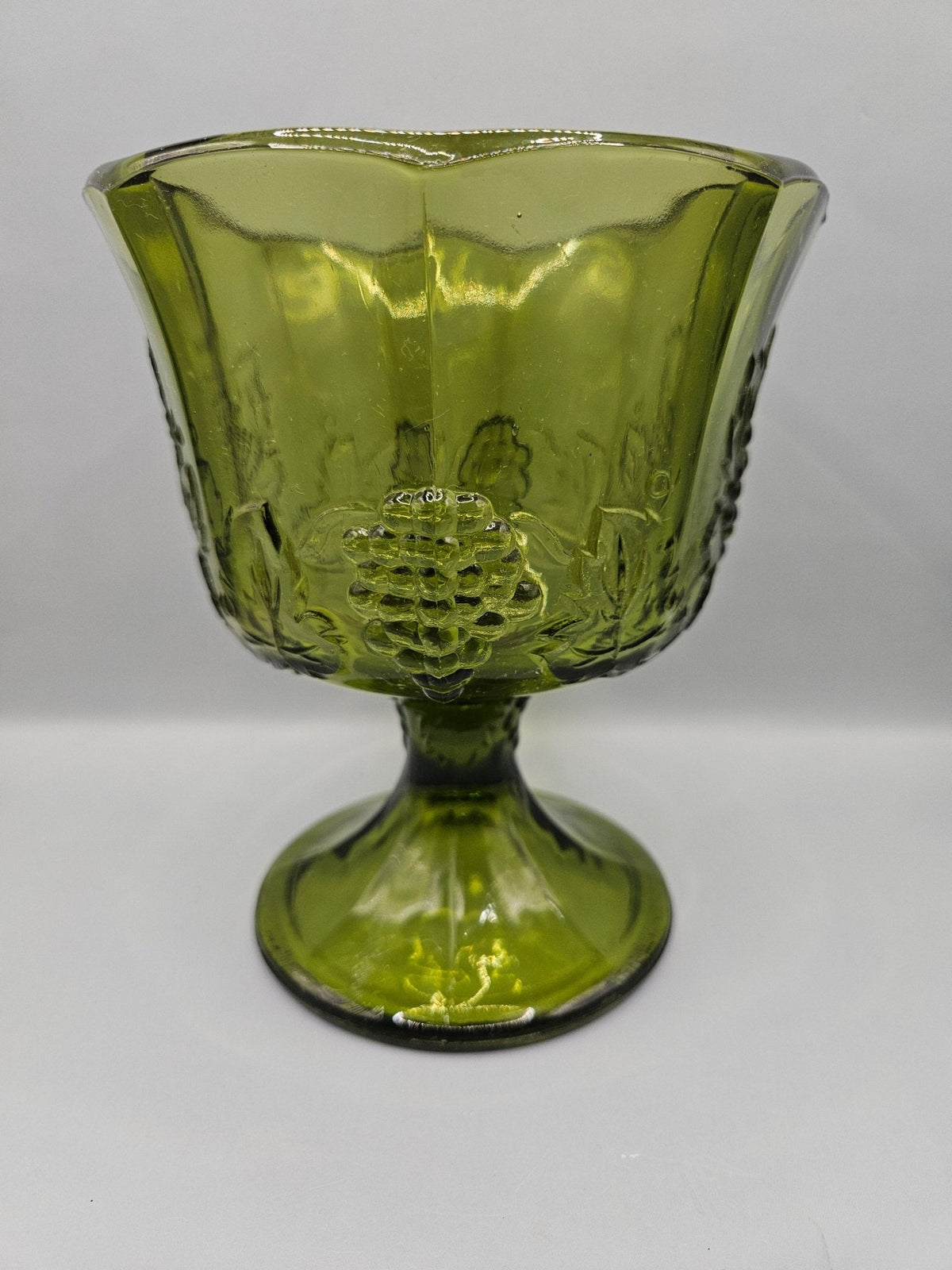 Vintage Colony Glass Harvest Green Grape Panel Footed Vase