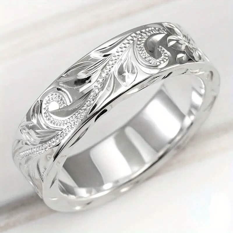 Vintage Pattern Silver-Plated Copper Ring – Women's Fashion Ring | Sizes 5–12