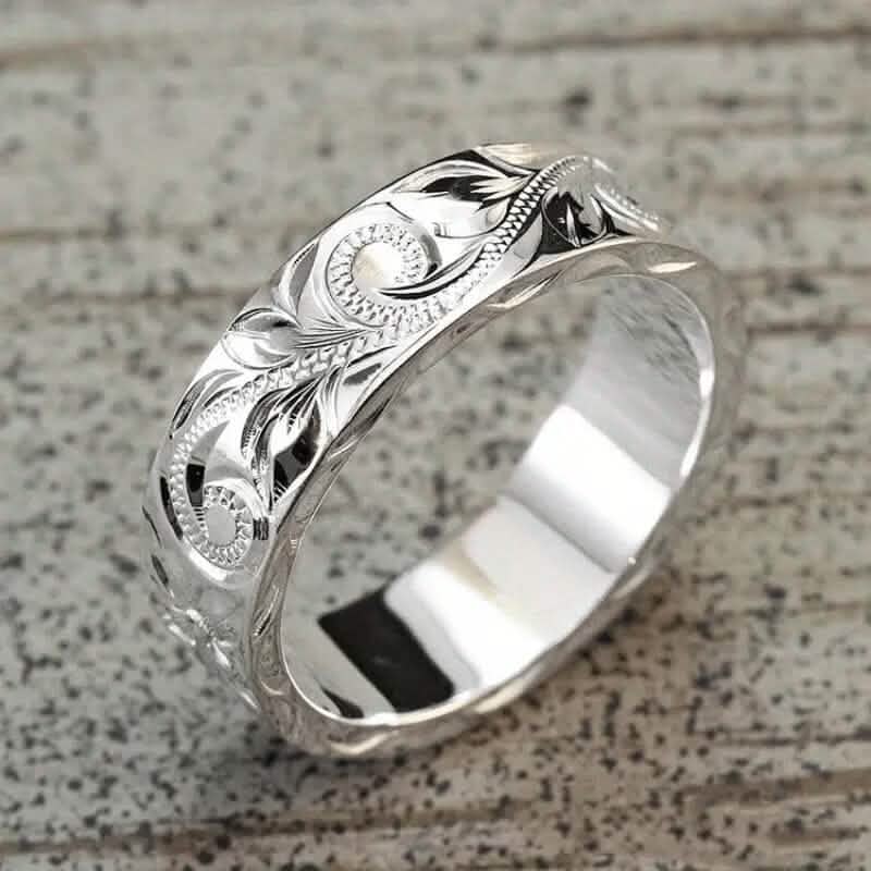 Vintage Pattern Silver-Plated Copper Ring – Women's Fashion Ring | Sizes 5–12