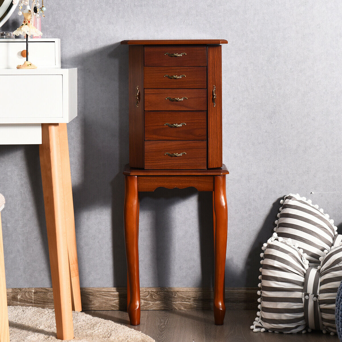 Standing Jewelry Box with Drawers & Side Doors