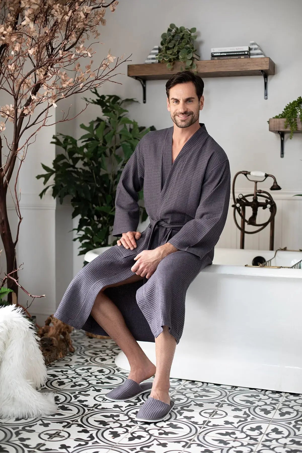 Waffle Spa Robe – Lightweight Quick-Dry Kimono Bath Robe