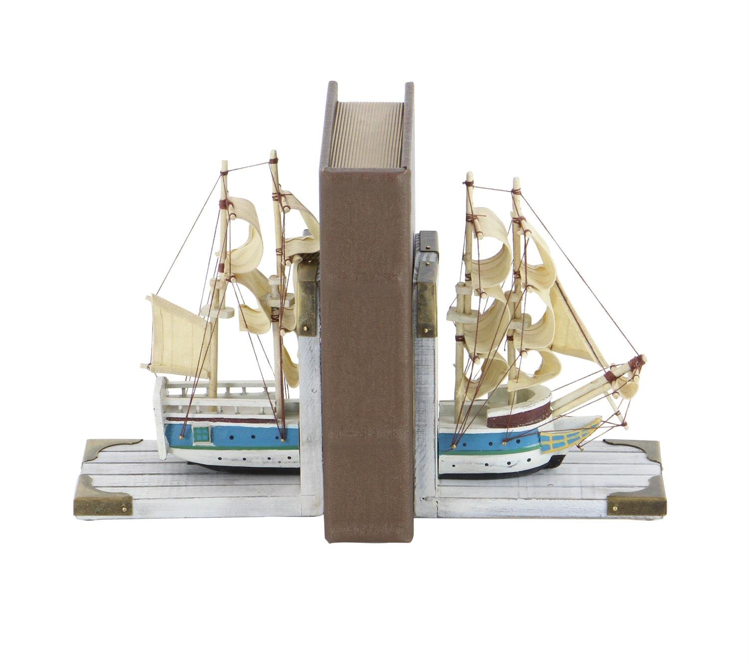 Sailboat Bookends – Distressed White Pine & Canvas | Real Rigging & Gold Accents | Set of 2