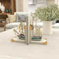 Sailboat Bookends – Distressed White Pine & Canvas | Real Rigging & Gold Accents | Set of 2