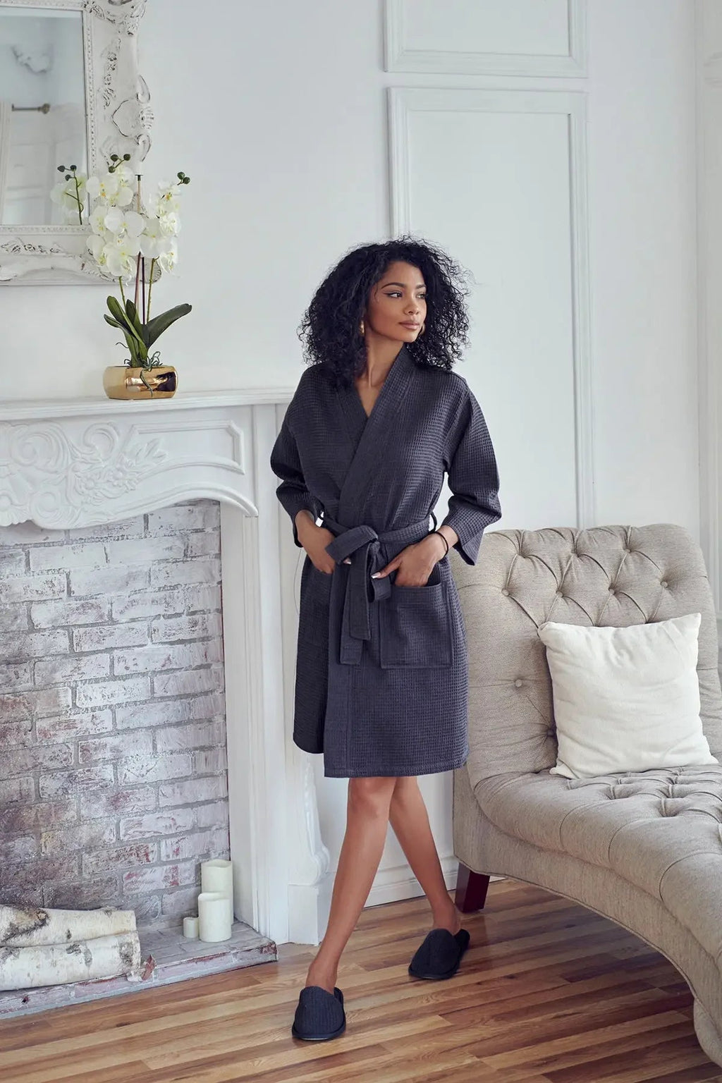 Knee-Length Waffle Robe