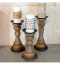Rustic Wood Candlestick Holders | Set of 3 | Aged & Worn Finish | 3 Varying Heights