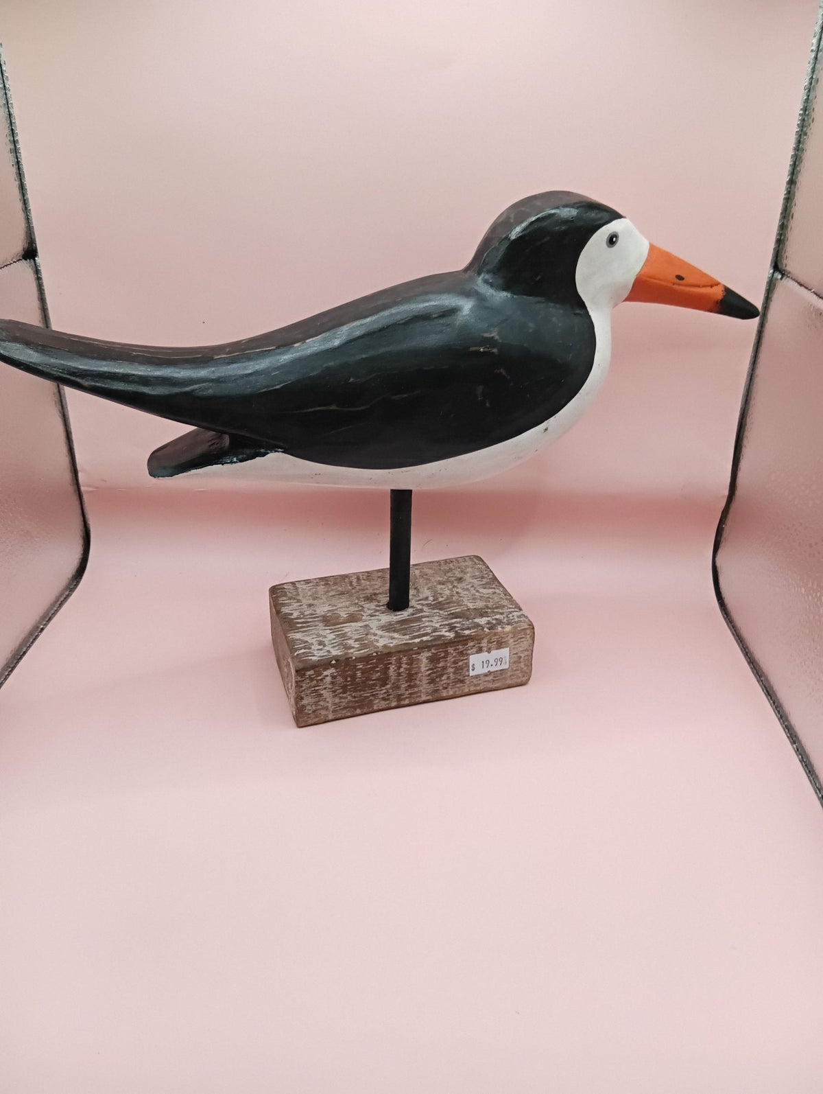 Hand-Carved Wood Skimmer Bird Sculpture