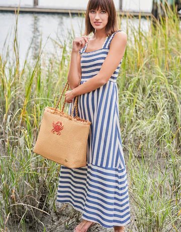 Hamilton Crab Woven Straw Tote Bag – Embroidered Crab