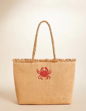 Hamilton Crab Woven Straw Tote Bag – Embroidered Crab
