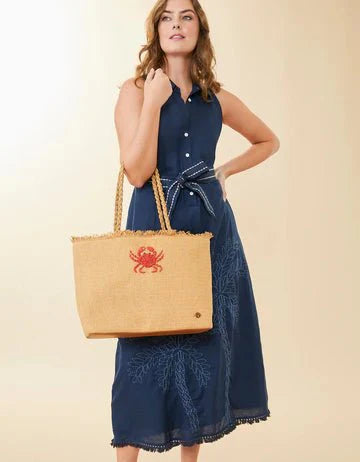 Hamilton Crab Woven Straw Tote Bag – Embroidered Crab